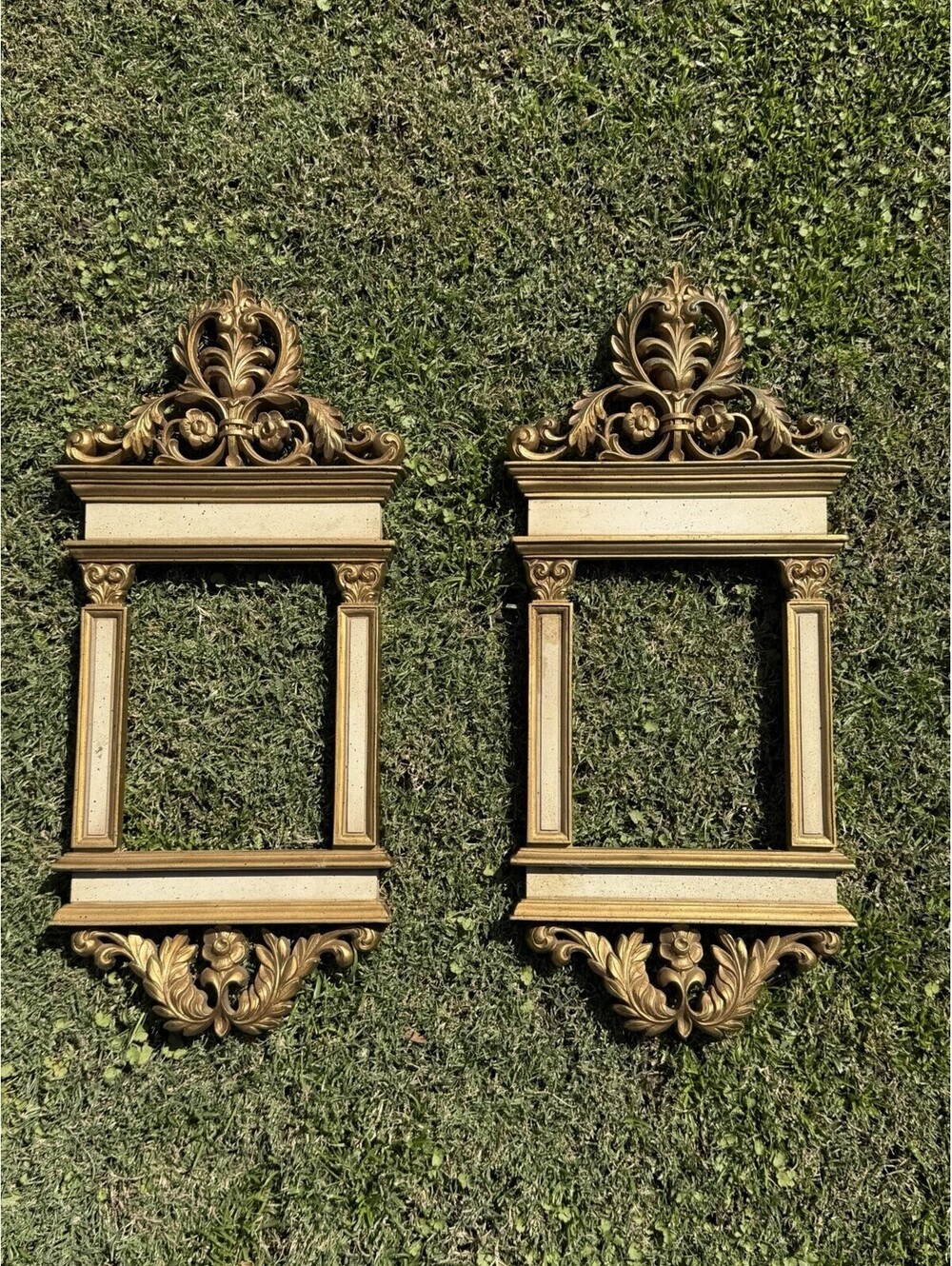 Pair of Vintage MCM Syroco Ornate Gold Gilt Pier Mirror / Picture Frames 2pcs